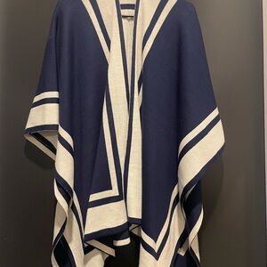 Ralph Lauren Navy and Cream Knit Poncho